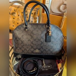 Coach Brown and Black Signature Satchel With Adjustable Strap & Dust Bag